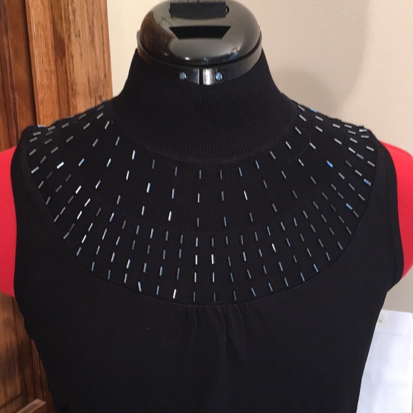 Black Emma James sleeveless turtleneck with beaded neckline, MP - Picture 2 of 5